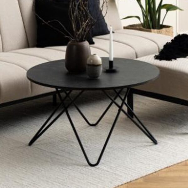 Warren Wooden Round Coffee Table In Matt Black Izmir Marble Effect