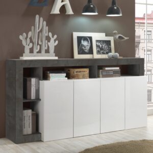 Hanmer White High Gloss Sideboard With 4 Doors In Oxide