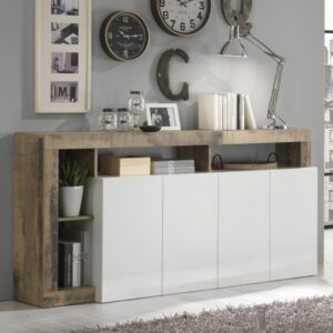 Hanmer White High Gloss Sideboard With 4 Doors In Pero